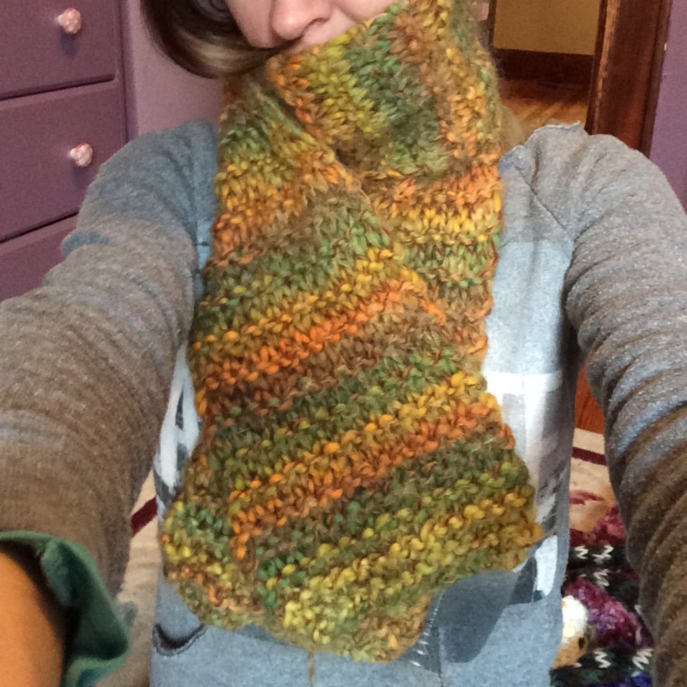 Beautiful multi colored hand knit scarf